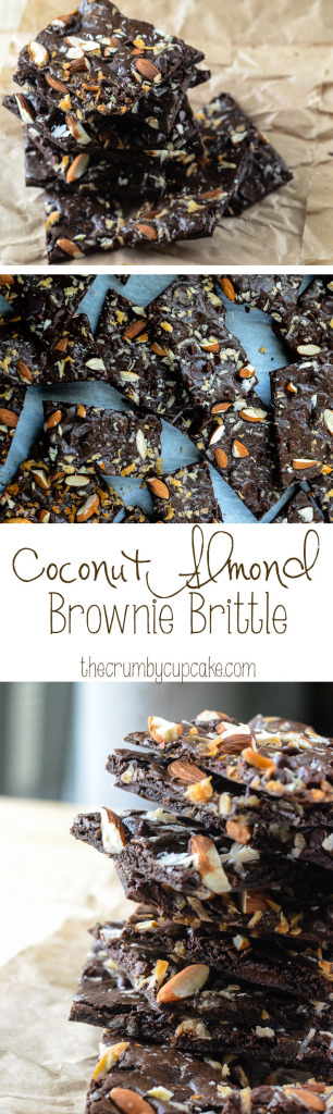 Coconut Almond Brownie Brittle | Crispy, crunchy, and lovingly garnished with dark chocolate, coconut, and almonds, these are the almost-brownies you won't be able to stop snacking on!