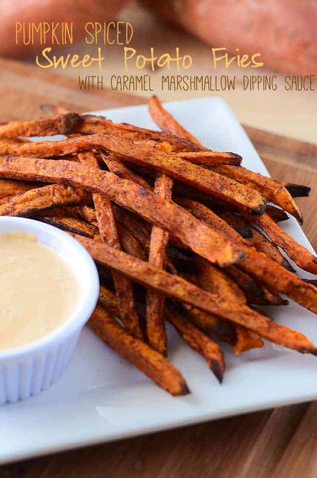 Pumpkin Spiced Sweet Potato Fries with Caramel Marshmallow Dipping Sauce | from My Cooking Spot contributor The Crumby Cupcake