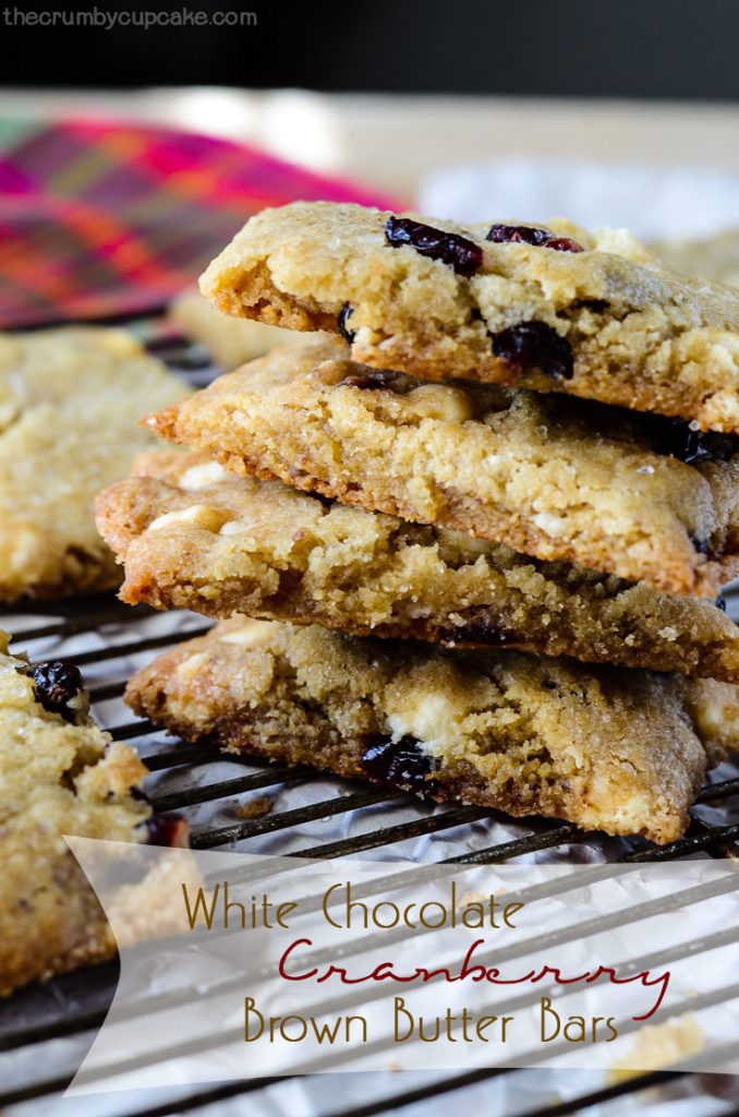 White Chocolate Cranberry Brown Butter Bars | An in-your-face brown buttery bar cookie, stuffed with dried cranberries and white chocolate chips, with a hint of saltiness on top.