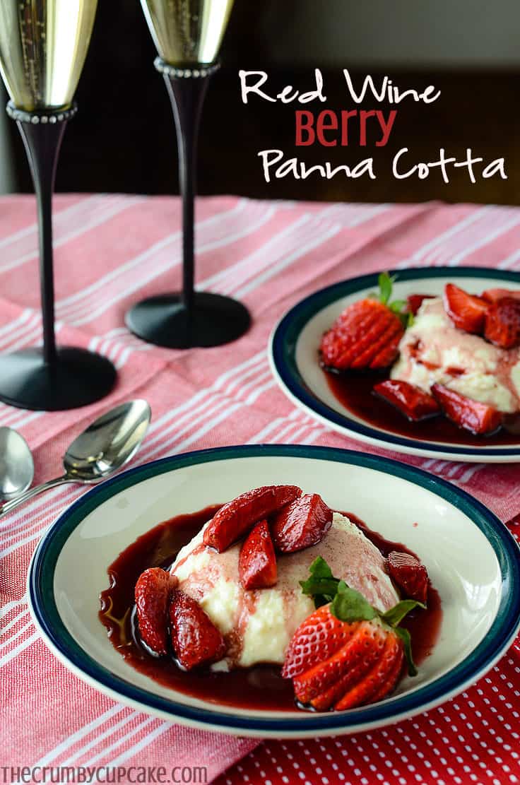 Red Wine Berry Panna Cotta | Pretty, simple, and luscious, this Italian panna cotta, garnished with a red wine strawberry sauce, makes a perfect Valentine's Day dessert for your sweetie.