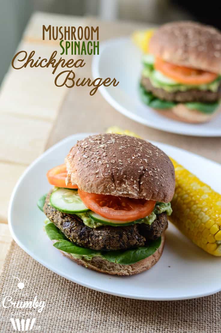 Mushroom Spinach Chickpea Burger | A healthy take on the classic burger, made with organic ingredients , this burger is sure to please even the staunchest carnivore!