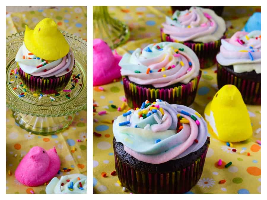 PEEPS® Surprise S'mores Cupcakes | These sweet little chocolate & graham cracker cupcakes contain a secret surprise - they're filled & iced with PEEPS®! 