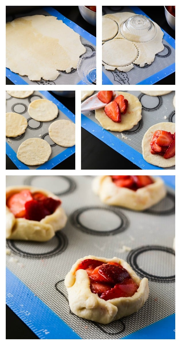 Mini Strawberry Limeade Galettes | These fun little one person, no-fuss tarts are filled with fresh vanilla lime-spiked strawberries, and are a great dessert even for outdoor meals.