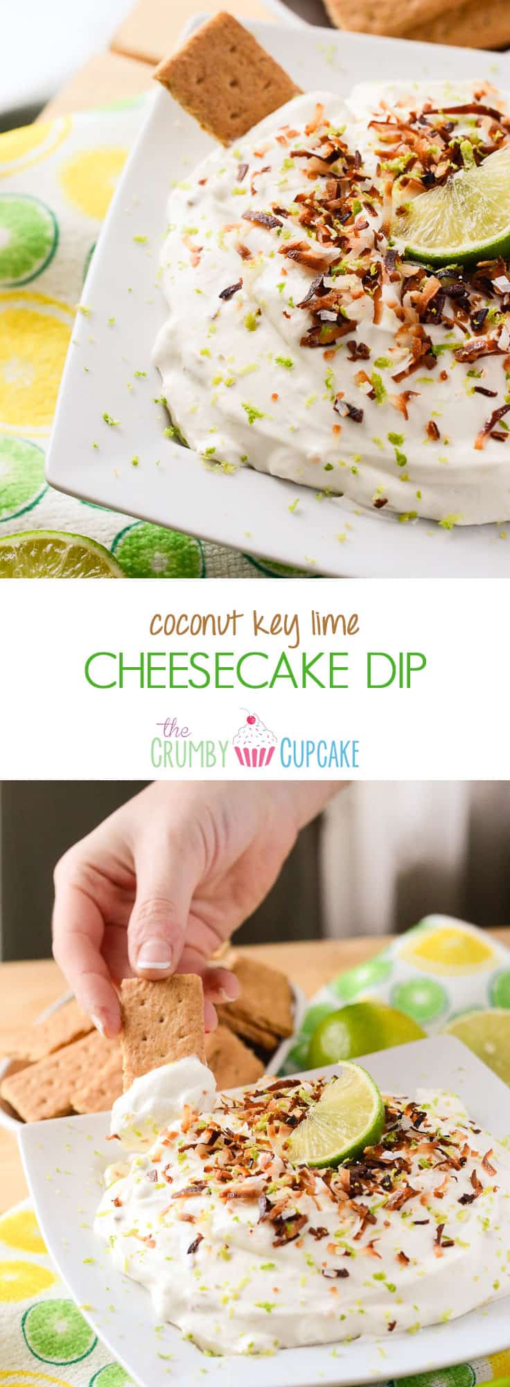 Coconut Key Lime Cheesecake Dip | A fluffy, refreshing, and versatile desert hybrid - key lime cheesecake dip combined with freshly toasted coconut is perfect for graham cracker dunkin'!