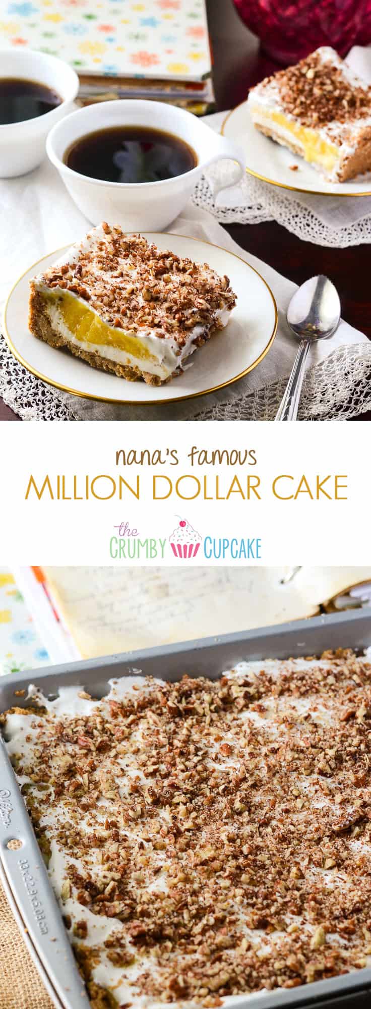 Nana's Million Dollar Cake | A light, refreshing cheesecake-style pudding cake, pulled from Nana's handwritten vintage cookbook! #SundaySupper