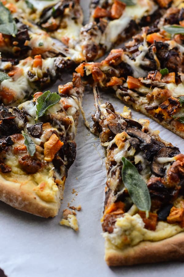 Autumn Sausage & Sweet Potato Pizza | The warmest, heartiest, yummiest, most autumny-est pizza without red sauce you may ever eat - topped with nothing but the best flavors of fall!