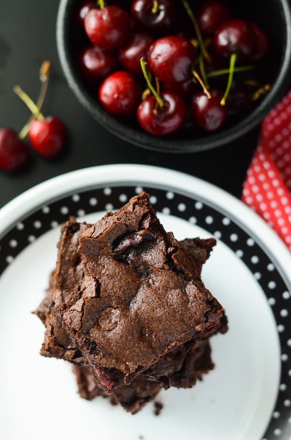 Black Forest Brownies | Super fudgy brownies, bursting with fresh cherries and chocolate chunks - truly a chocolate lover's dream!