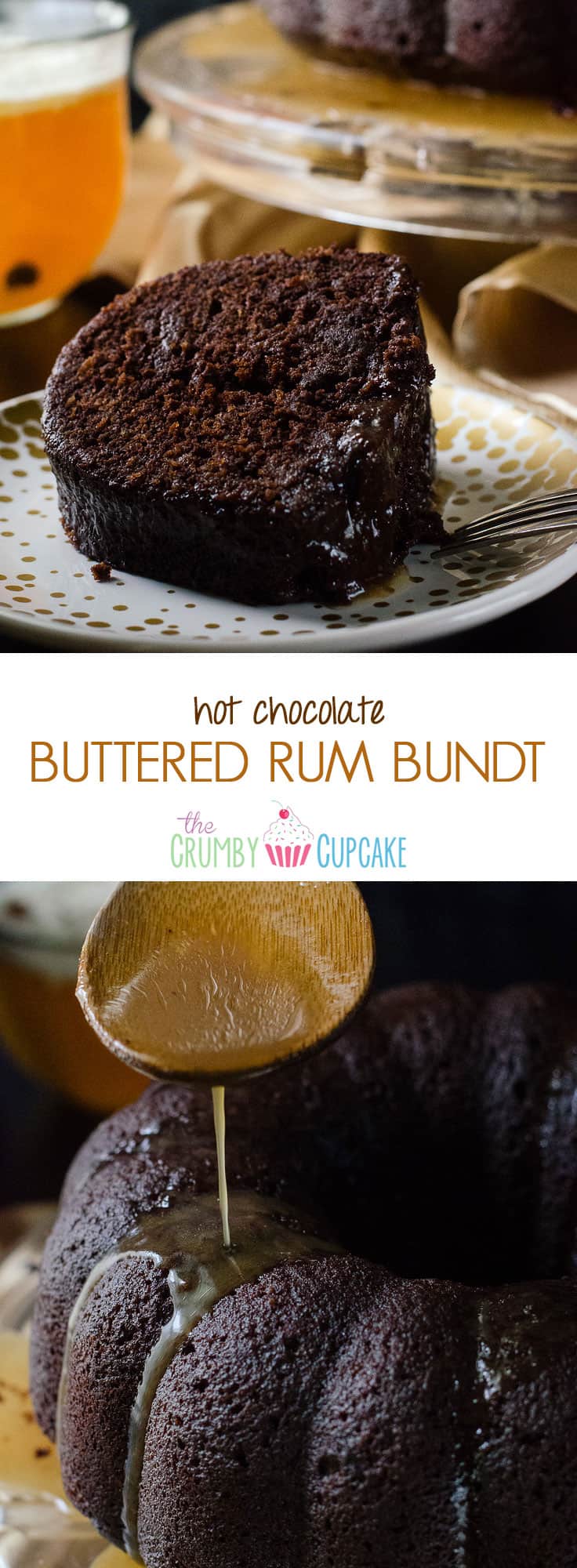 Hot Chocolate Buttered Rum Bundt | This dense chocolate cake is spiced and flavored like a mug of Hot Buttered Rum, then doused in a butter rum glaze - it's the ultimate boozy bundt!