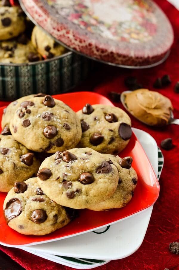 Salted Gingerbread Chocolate Chip Cookies | Tons of chocolate chips and a touch of sea salt, nestled in the easiest gingerbread-flavored cookie dough on earth - no sticky molasses or grated ginger required!