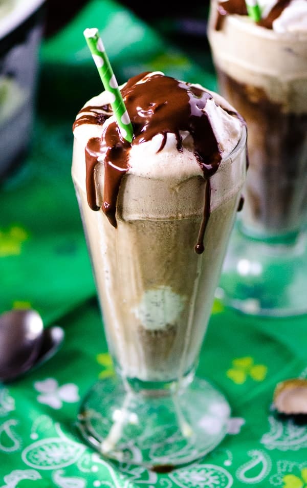 Mint Chocolate Guinness Float | Tired of the same old pint of Guinness? Kick it up Leprechaun style! Add a scoop of mint chocolate chip ice cream, a dollop of Irish cream whipped cream, and a drizzle of chocolate for a fun and festive float.