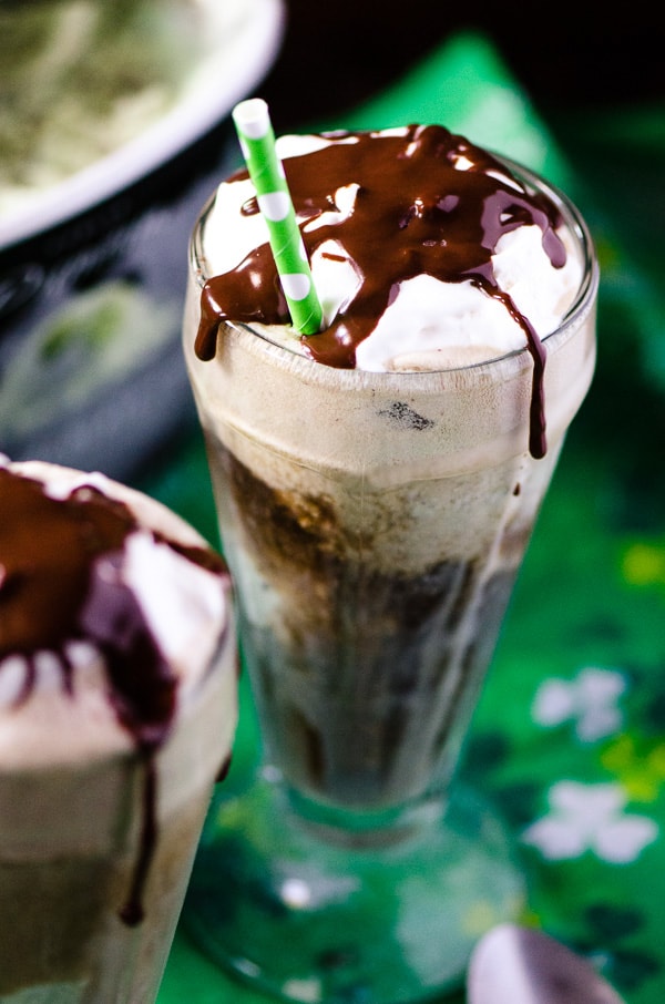 Mint Chocolate Guinness Float | Tired of the same old pint of Guinness? Kick it up Leprechaun style! Add a scoop of mint chocolate chip ice cream, a dollop of Irish cream whipped cream, and a drizzle of chocolate for a fun and festive float.