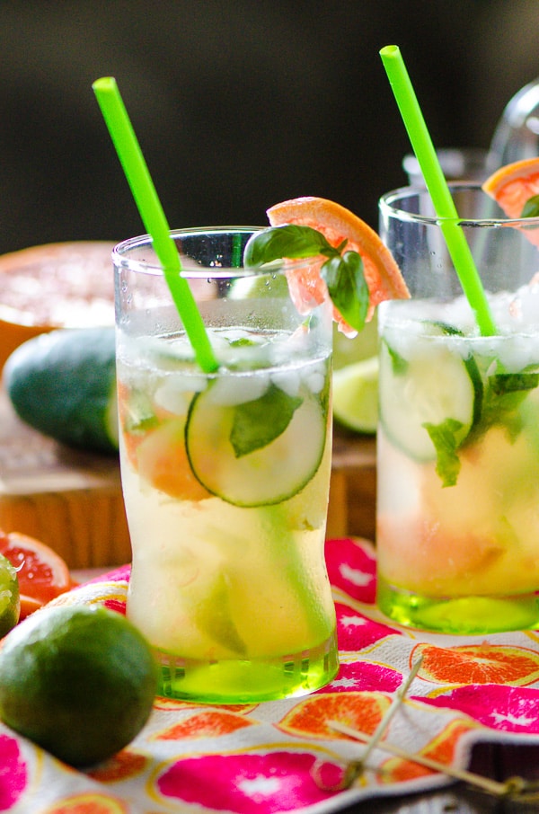 Cucumber Grapefruit Basil Mojito | Citrusy, earthy, and not too sweet, this refreshing spring cocktail is perfect for lounging and enjoying the weather no matter where you live!