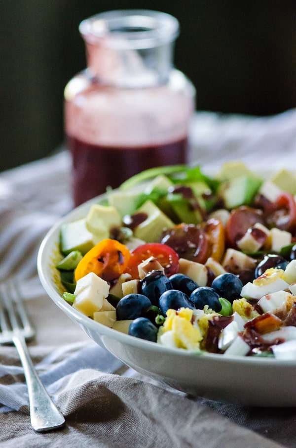 Blueberry Cobb Salad | An updated version of the classic Cobb Salad featuring antioxidant-rich blueberries, both whole and made into a delicious Blueberry Balsamic Vinaigrette!