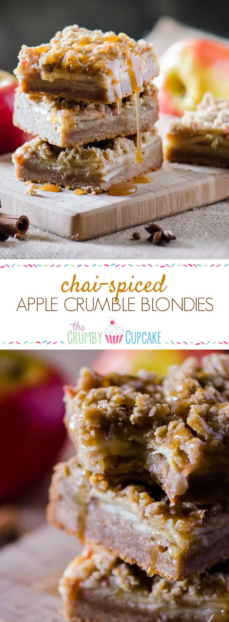 Blondies, fall style! Chai-Spiced Apple Crumble Blondies combine the flavors of the season with the brownie's brown sugared-little sister.