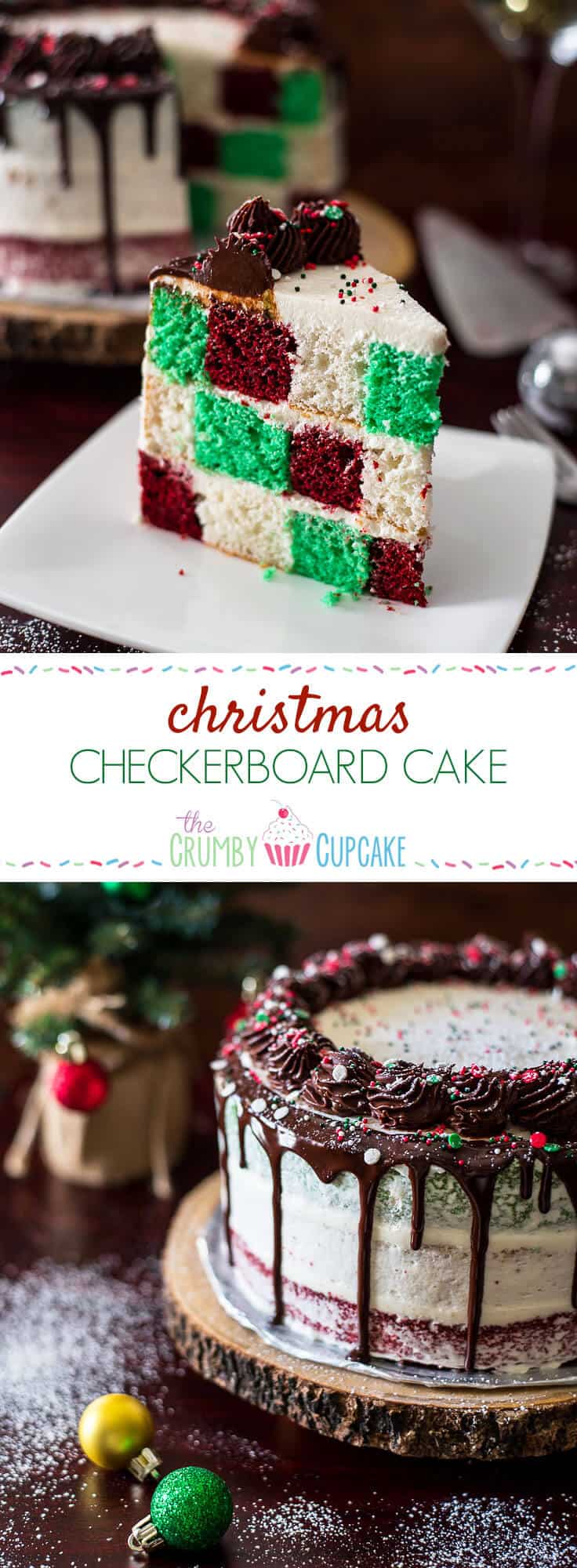 Cake deserves its time to shine on your holiday table, and this Christmas Checkerboard Cake is just the thing that's going to put all the cookies and pies to shame! Three festive colors, two types of icing, and a bunch of sprinkles make this baby the star of the show!
