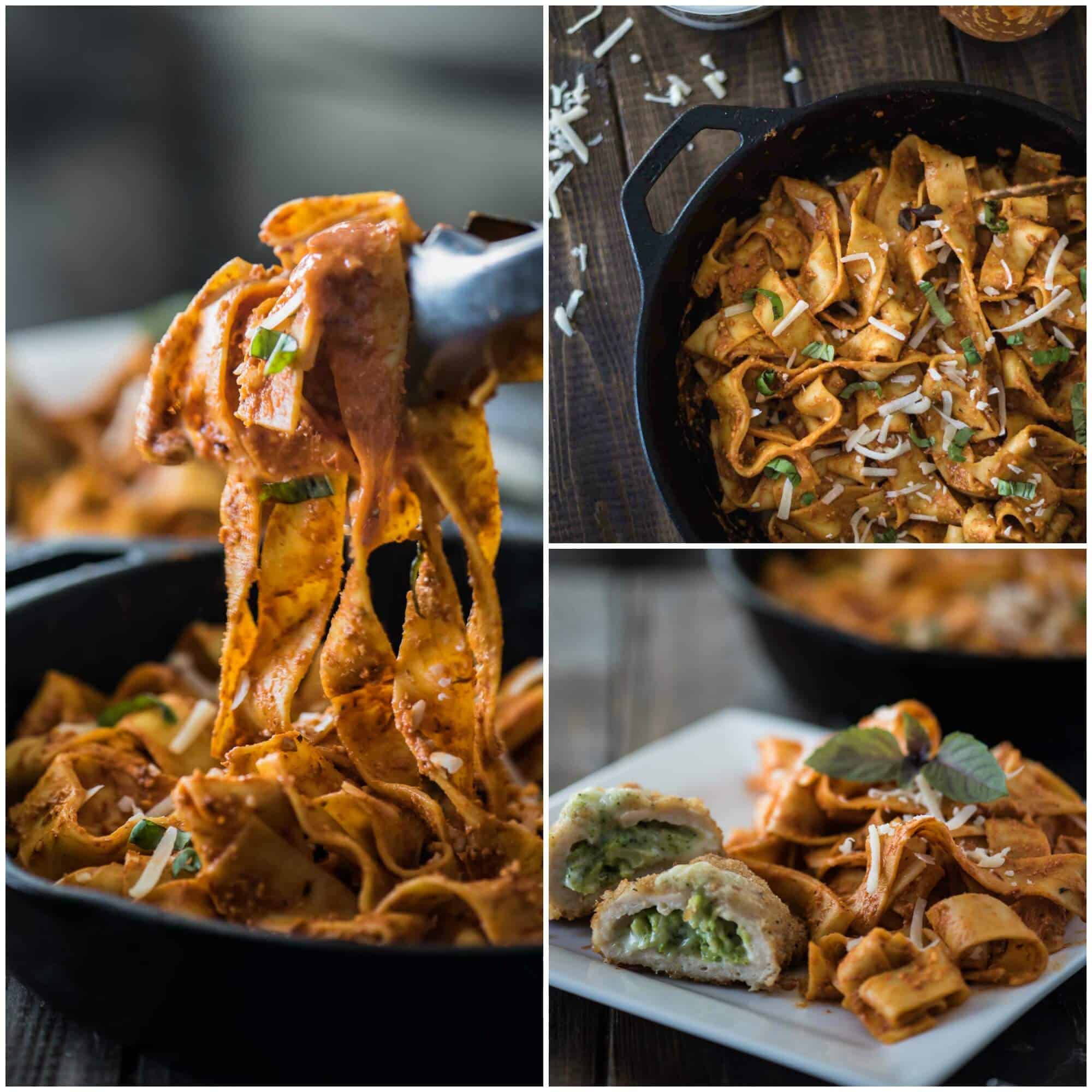 Elevate an easy entree with an equally easy homemade Roasted Red Pepper Pesto Pasta! Pappardelle is a wonderful, hearty choice, but subbing in your favorite noodle will also produce delicious results!