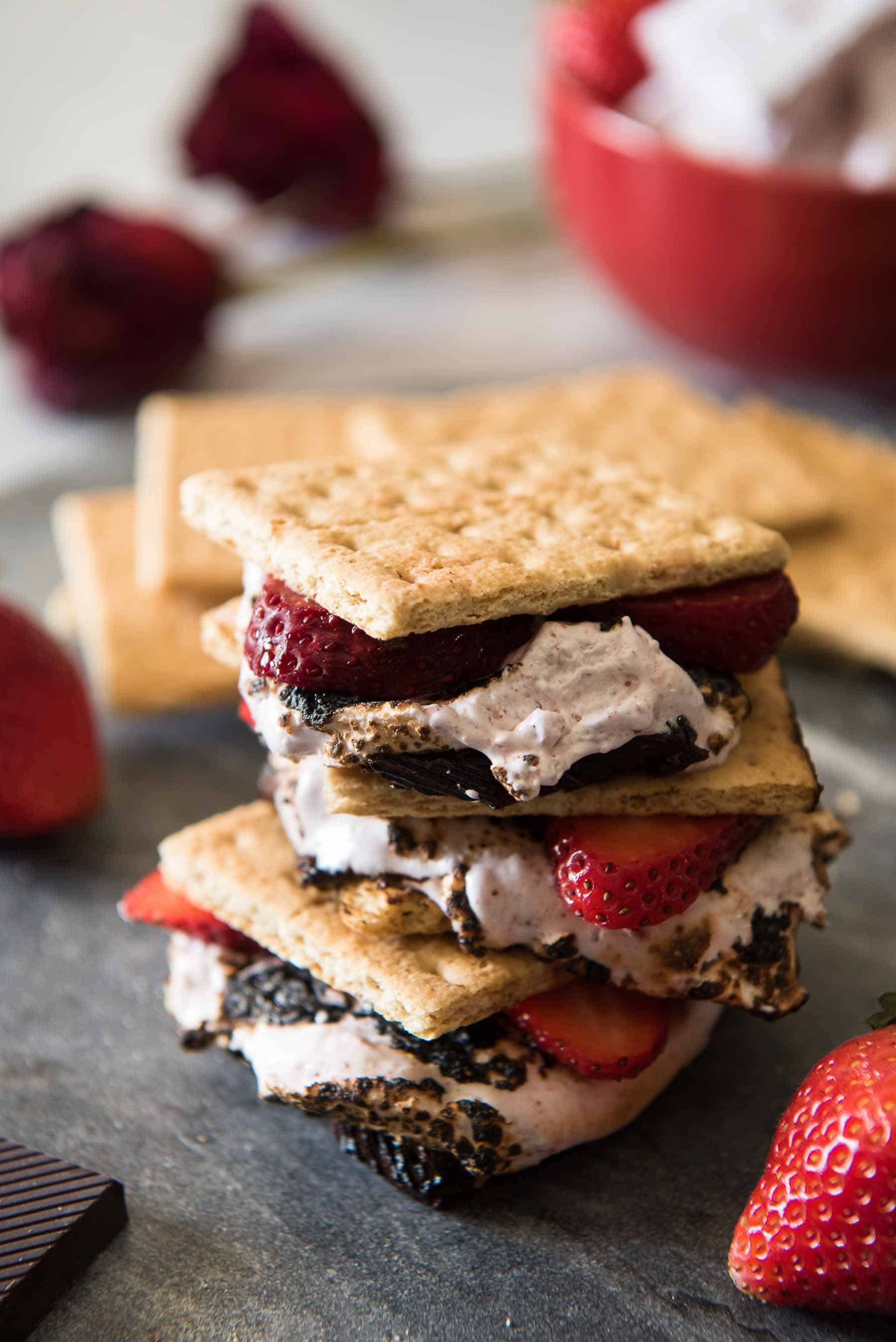 Strawberry S'mores - because winter s'mores are totally a thing! Take these classic treats up a notch by replacing the store-bought standard with homemade strawberry marshmallows, made from dehydrated Florida strawberries!