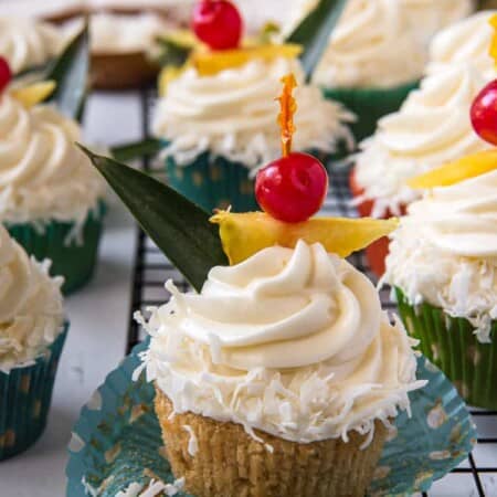 Pina Colada Cupcake with the wrapper peeled back