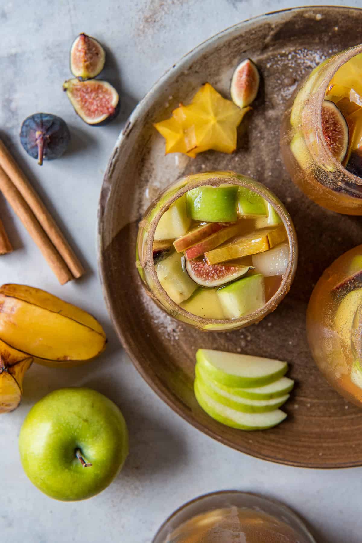A fall sangria with apples, figs and cinnamon.