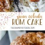 Pina Colada Rum Cake | A moist, boozy upside-down rum cake, infused with everything coconut, and crowned with a pineapple halo and toasted coconut caramel sauce.