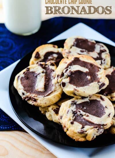 Chocolate Chip Cookie Bronados | A sturdy, cut-out style chocolate chip cookie, filled with brownie batter, rolled, sliced, and baked to brookie-like perfection.
