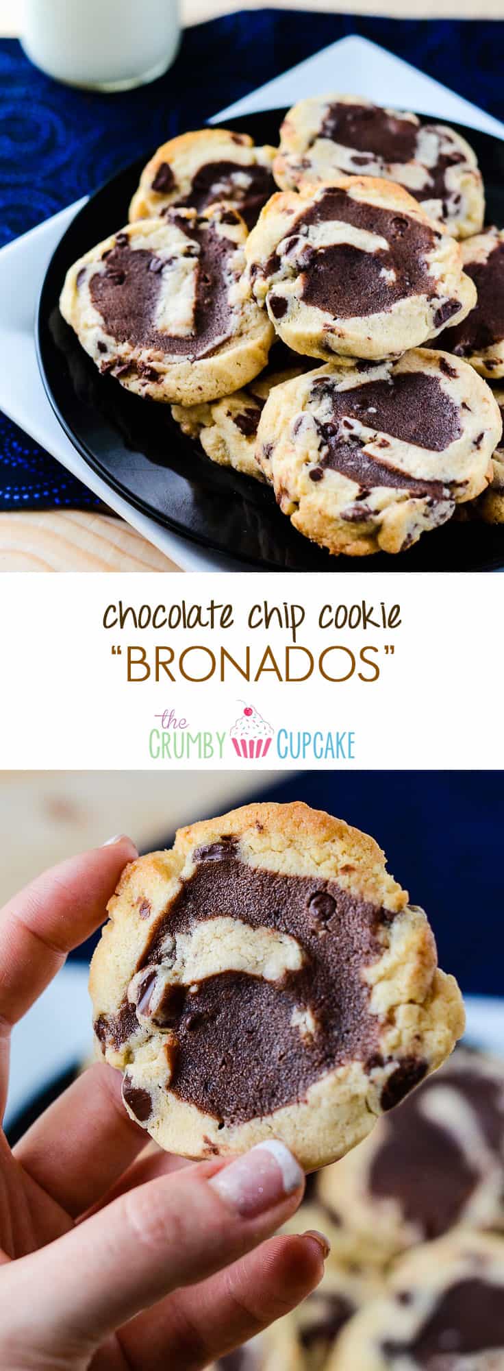 Chocolate Chip Cookie Bronados | A sturdy, cut-out style chocolate chip cookie, filled with brownie batter, rolled, sliced, and baked to brookie-like perfection.