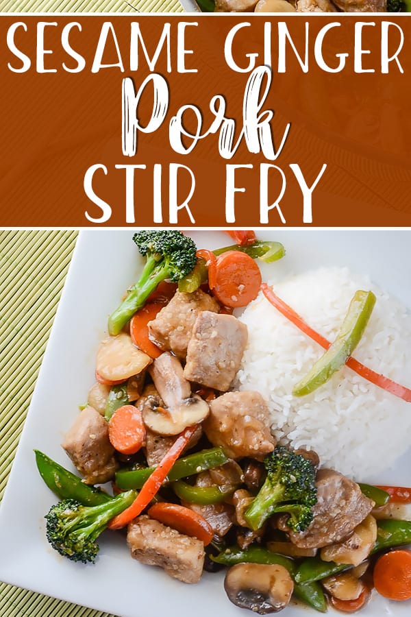 Quick, easy, and full of your favorite vegetables, this tasty Sesame Ginger Pork Stir Fry is ready in less than 30 minutes - a true weeknight winnner!