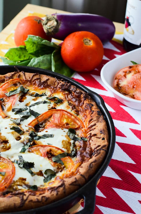 Eggplant Parmesan Caprese Skillet Pizza • The Crumby Kitchen