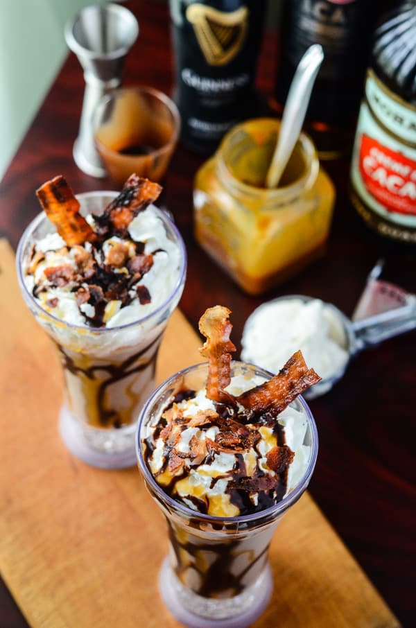 Twist & Shout Shake | A Hard Rock Cafe copycat, this boozy milkshake combines chocolate, caramel, spiced rum, stout, and bacon in an epic after dinner event!