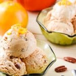 Sunshine Pumpkin Ice Cream | The perfect ice cream for year-round pumpkin lovers! A sweet pumpkin & pecan spiced ice cream, brightened up with citrus - and enjoyable any day of the year!
