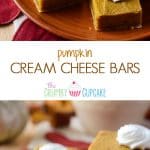 Pumpkin Cream Cheese Bars | Creamy, decadent little pumpkin pie bars, made with lots of love and cream cheese!