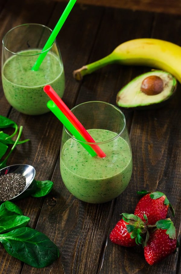 Green Goddess Fruit Smoothie | This healthy, dairy-free, vegan Green Goddess smoothie is loaded with spinach, avocado, and lots of fresh fruit, providing plenty of nutrients to power you through your day. 