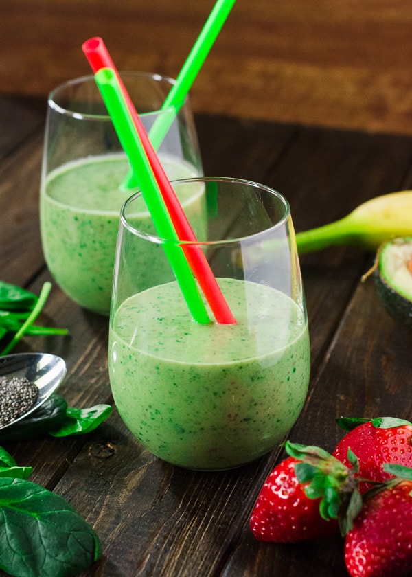 Green Goddess Fruit Smoothie | This healthy, dairy-free, vegan Green Goddess smoothie is loaded with spinach, avocado, and lots of fresh fruit, providing plenty of nutrients to power you through your day.