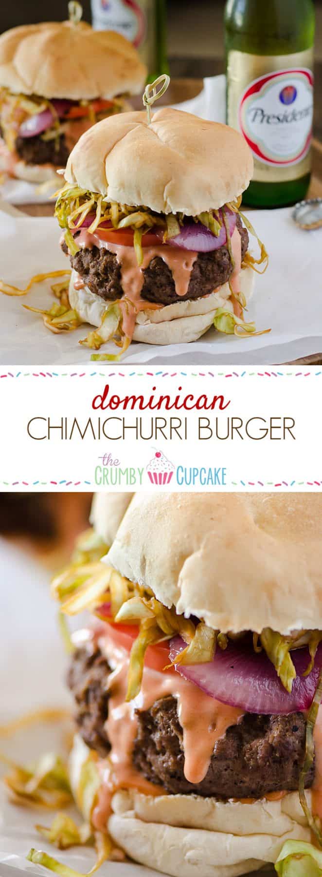 A saucy, simply seasoned burger, topped with sauteed cabbage, tomato and onion, the Chimichurri Burger is Dominican street food at its finest!