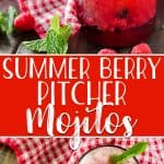 Traditional mojitos all jazzed up with fresh berries and raspberry seltzer, these quick and easy Summer Berry Pitcher Mojitos are sure to cool down a hot afternoon!