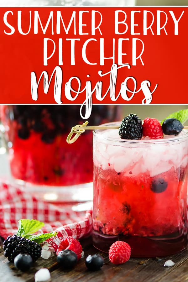 Traditional mojitos all jazzed up with fresh berries and raspberry seltzer, these quick and easy Summer Berry Pitcher Mojitos are sure to cool down a hot afternoon!