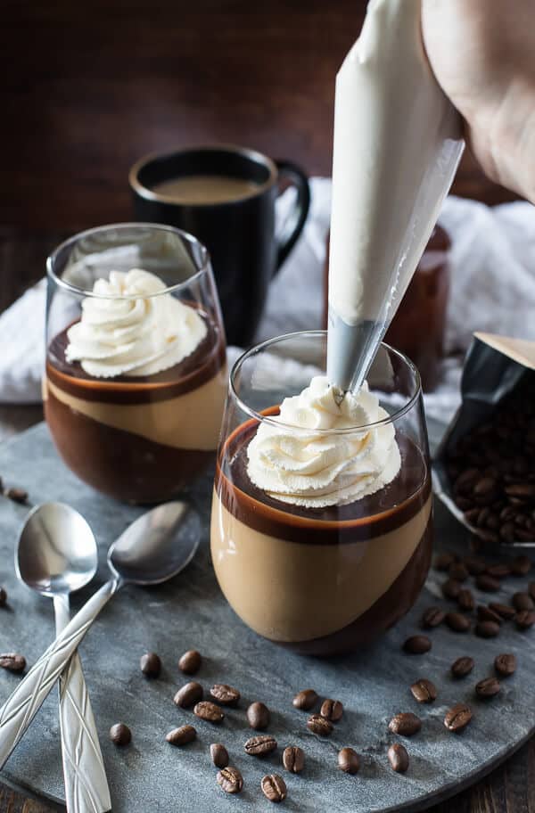 Mocha Panna Cotta with Mascarpone Cream - Layer upon layer of chocolate, coffee, and cream makes for one rich, delicious java dessert that you'll want to share with everyone!