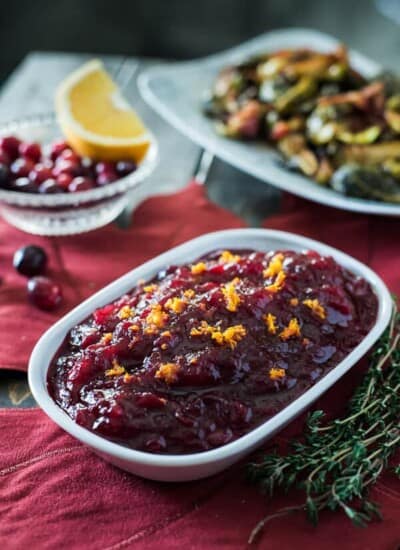 Spiced Cranberry Sauce on a red tablecloth.
