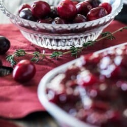 Spiced Cranberry Sauce on a red tablecloth.