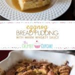 Pinnable image of eggnog bread pudding