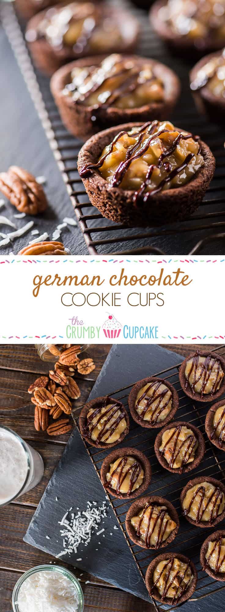 Cupcakes for cookie lovers! Ooey, gooey, and chewy, these German Chocolate Cookie Cups are the perfect treat to include in any holiday celebration!