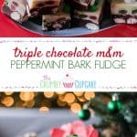 This Triple Chocolate M&M’S® Peppermint Bark Fudge turns three holiday favorites in one! Soft, minty chocolate and white chocolate fudge studded with holiday M&M’S® is a fun treat to eat and gift!