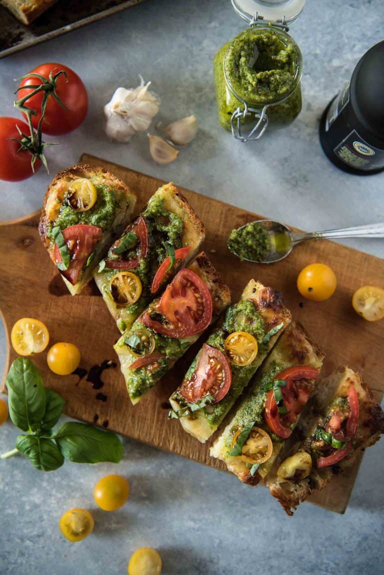 Caprese Garlic Bread with Arugula Pesto • The Crumby Kitchen