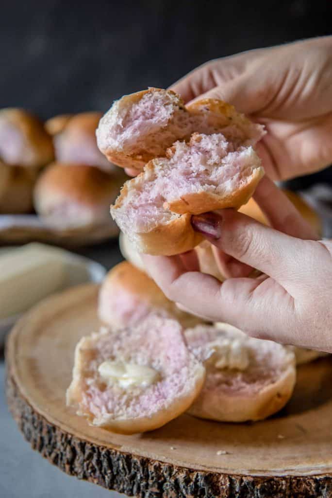 Fluffy and supremely tender, these Purple Potato Dinner Rolls add a fun, unexpected splash of color to your table! Leftover potatoes never tasted so good! 