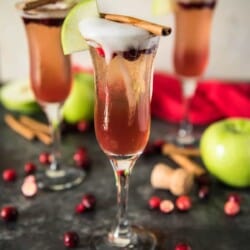 These fun and festive 3-ingredient Apple Cranberry Mimosas will make any holiday breakfast extra special - just don't forget the cinnamon-sugar rim!