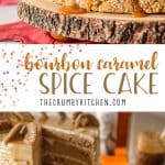 This Bourbon Caramel Spice Cake is full of fall flavors - covered with a caramel bourbon cream cheese buttercream and garnished with gingersnap cookies, it's perfect for any celebration.