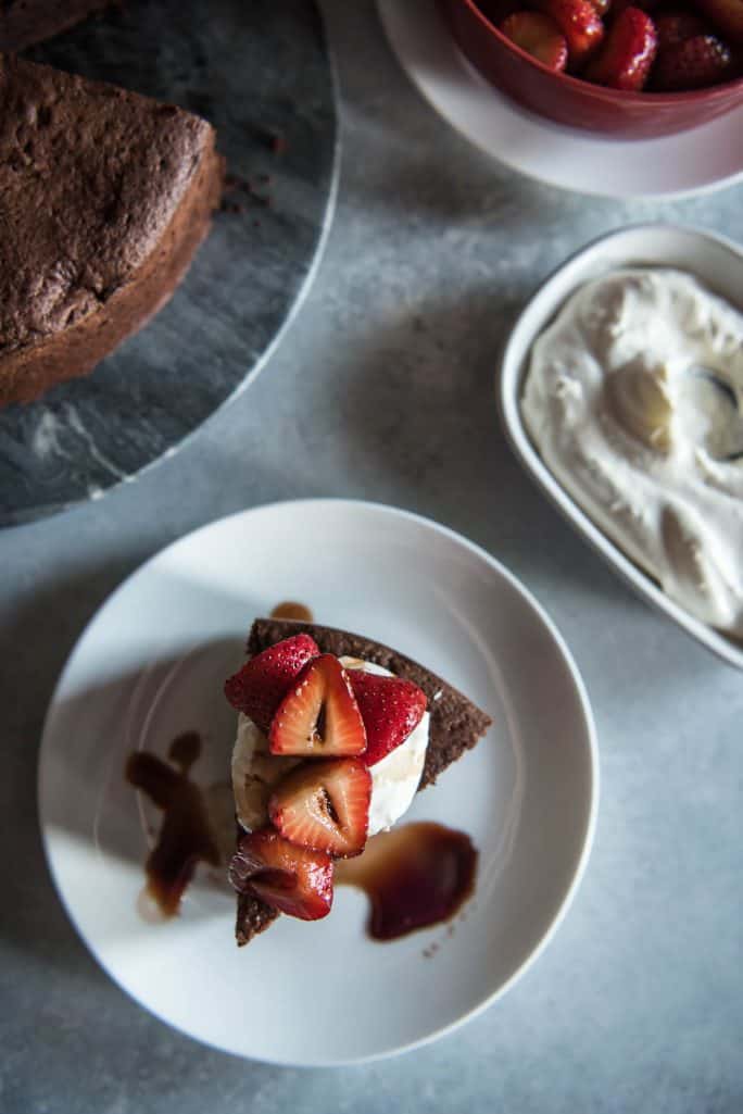 Chocolate Beet Cake with Balsamic Berries and Whipped Mascarpone flatlay