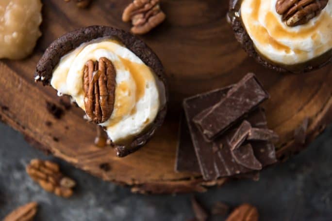 Chocolate Turtle Pie Cookie Cups flatlay
