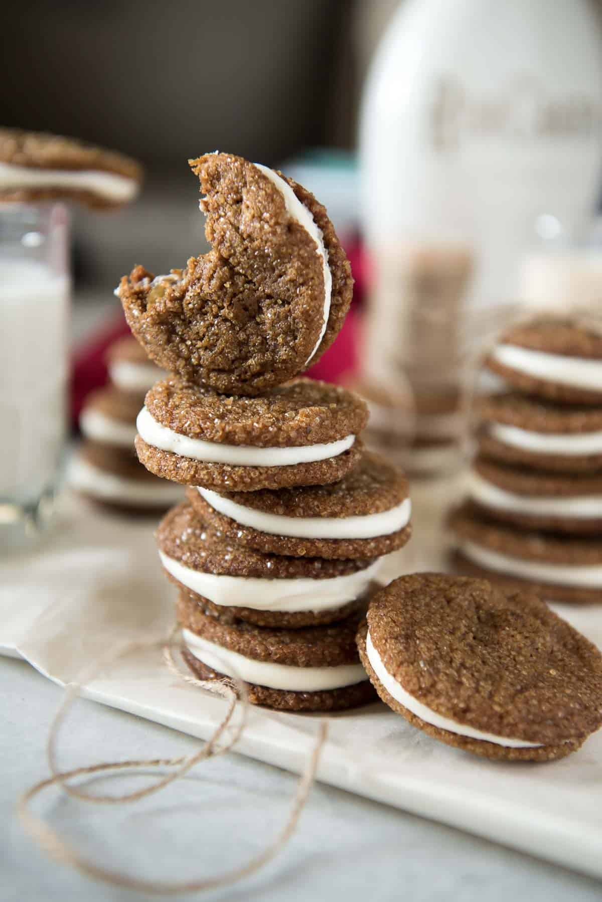 Soft & Chewy Ginger Snap Sandwich Cookies with Rum Cream Cheese • The