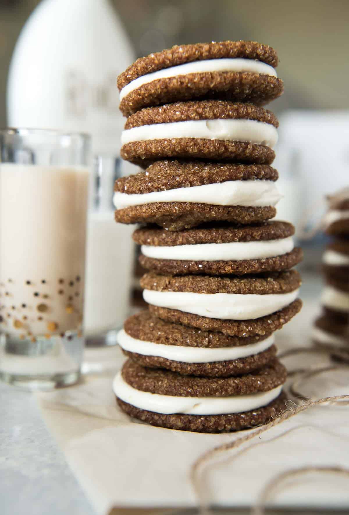 Soft & Chewy Ginger Snap Sandwich Cookies with Rum Cream Cheese • The